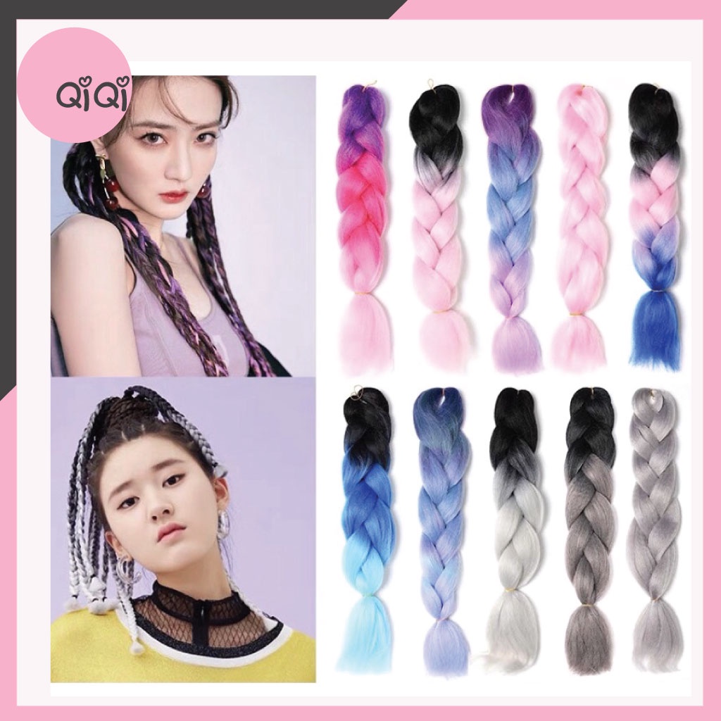 Tóc giả tết dài phối màu nổi bật teengirl phong cách Hàn Quốc Qiqishop