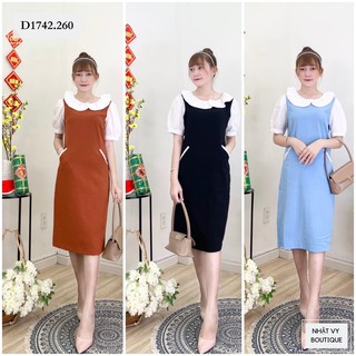 ĐẦM SUÔNG CỔ BÈO TAY TRẮNG + TÚI VIỀN D1742