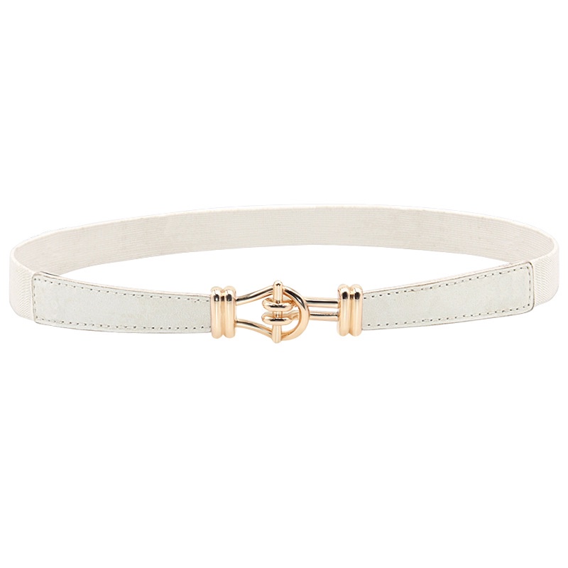 Thắt lưng nylon co giãn màu trơn khóa kim loại màu vàng phong cách mới cho nữ