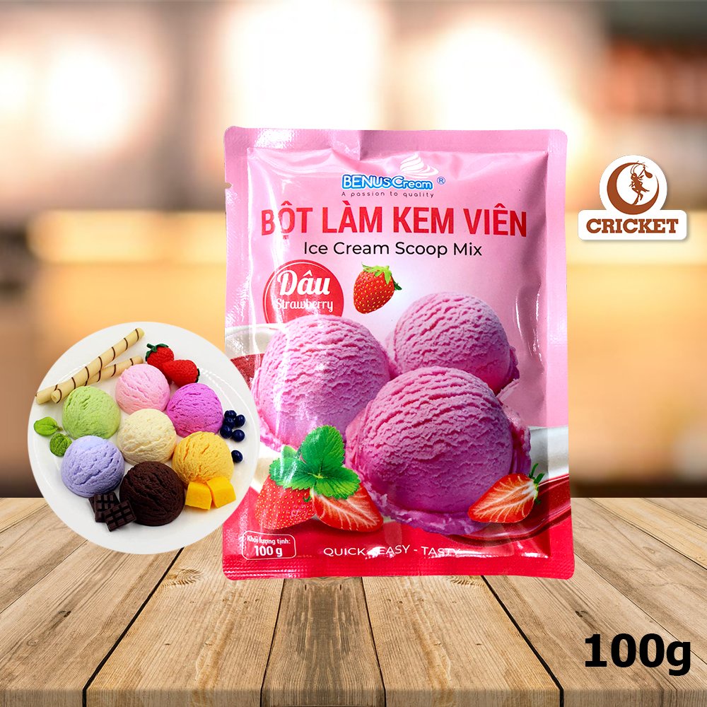 Bột Làm Kem Viên Benus Cream - Gói 100g -  Kem Tươi Vị Dâu, Sữa Chua, Vanni, Socola, Matcha-Nguyên Liệu Trà Sữa CRICKET