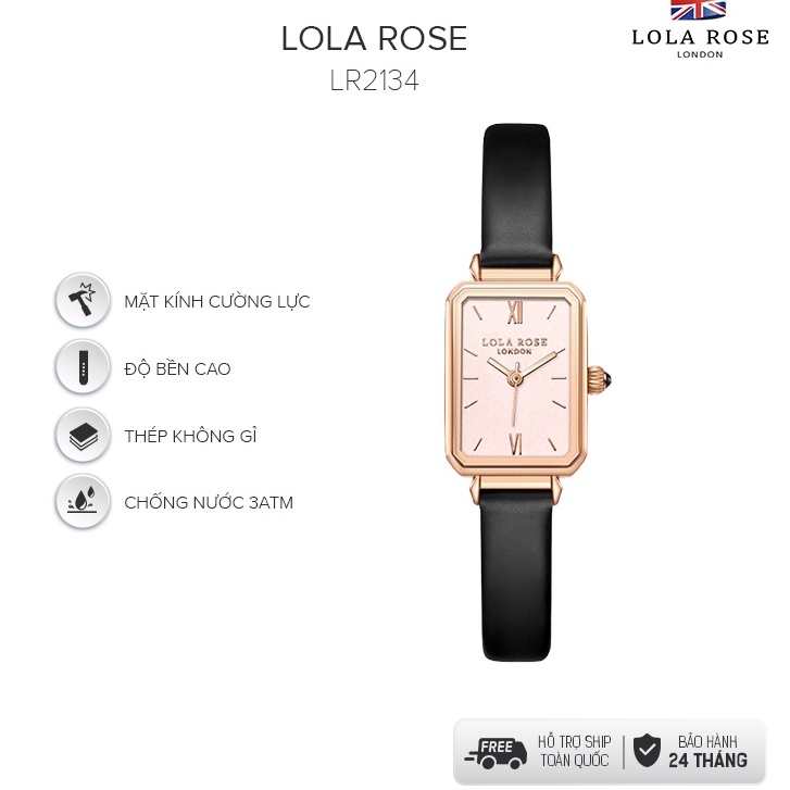 Đồng hồ nữ dây da Lolarose thiết kế từ Anh mặt vuông màu champage tính tế sang trọng bảo hành 2 năm LR2134