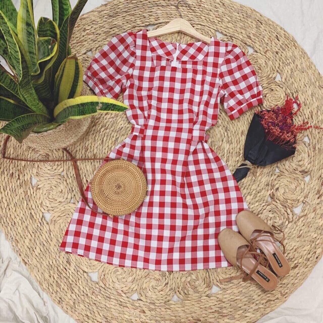 🍀☘️Blue caro dress (Ảnh Thật)