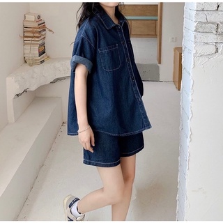 Set áo sơmi quần short màu denim