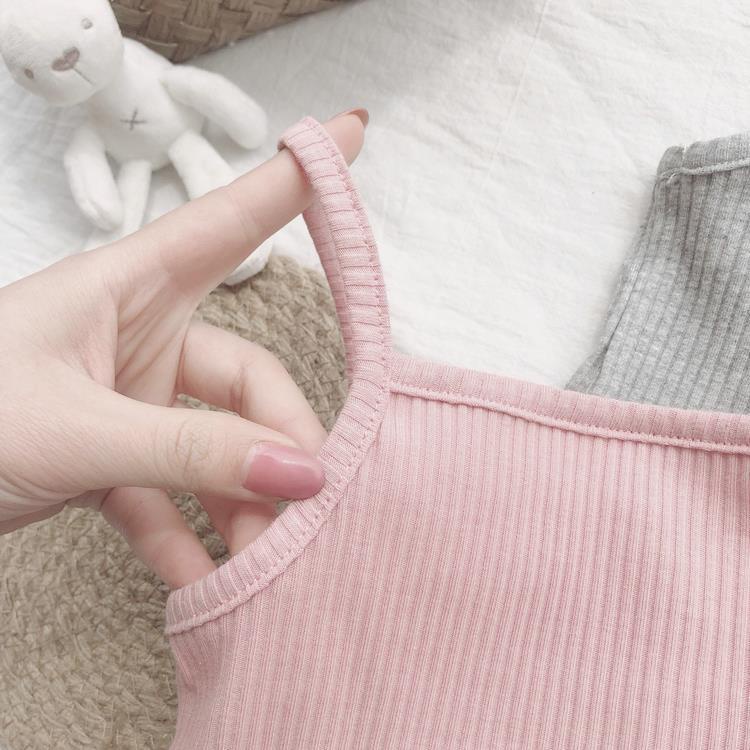 Áo Hai Dây Bằng Vải Cotton Màu Trơn Phong Cách Hàn Quốc Hàng Mới 2020 Dành Cho Bé Gái