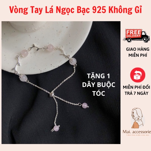 Lắc Tay Lá Hoa Ngọc Đá Sang Trọng, Vòng Tay Bạc 925 Cao Cấp Không Gỉ