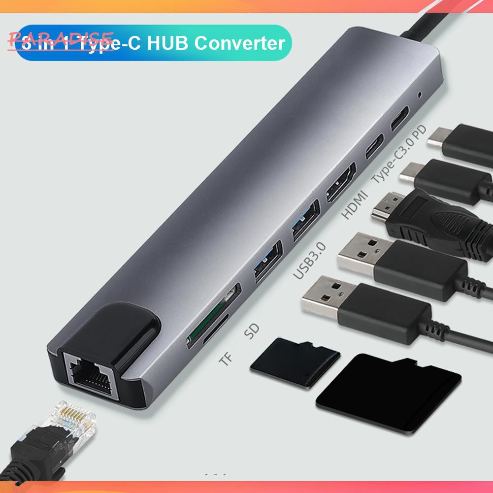 Bộ Chuyển Đổi Type-C 8 Trong 1 4k Hdmi-Compatible 2 Usb3.0 Usb C Pd Sd / Tf Rj45 | BigBuy360 - bigbuy360.vn