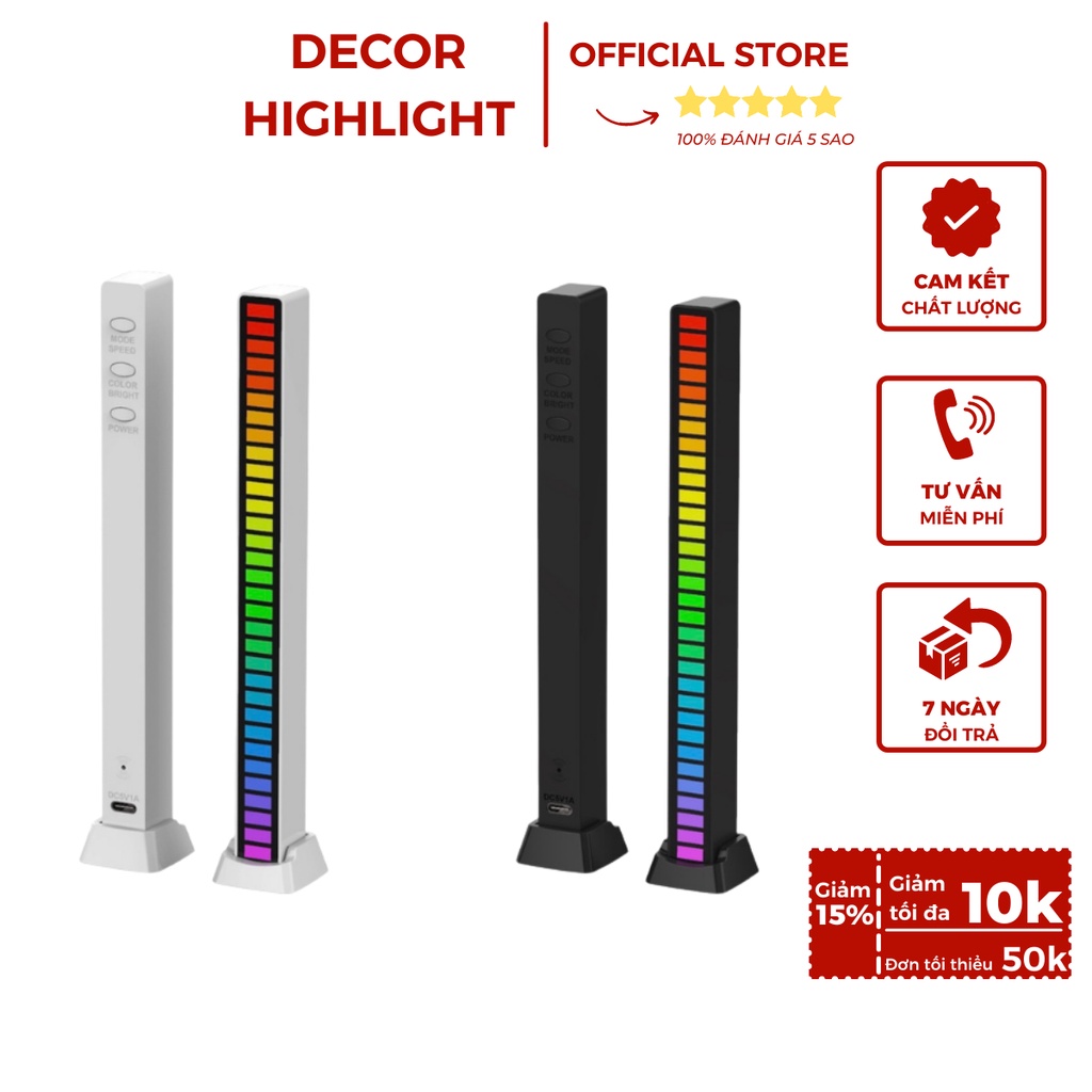 Thanh đèn led rgb cảm ứng theo nhạc, điều chỉnh màu qua app điện thoại DE05