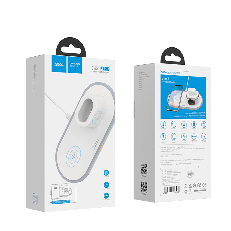 Đế sạc không dây 3 in 1 hỗ trợ sạc nhanh công suất 10w Hoco CW21 sạc chuyên dụng dành cho apple wtach, airpod, iphone