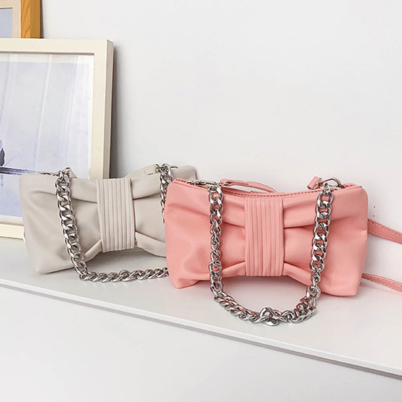 Túi đeo chéo IELGY phối dây xích kiểu dáng nơ thời trang xinh xắn dành cho nữ