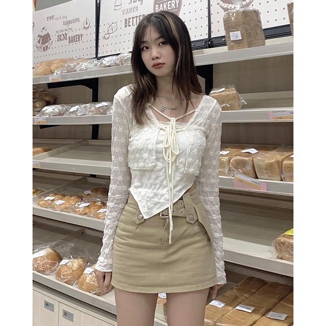 [Sẵn] SET ÁO REN 2 DÂY VẠT CHÉO (ảnh thật)