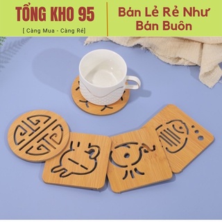 Đế lót  cốc decor xinh xắn cách nhiệt bằng gỗ có chân cao su chống trơn trượt.