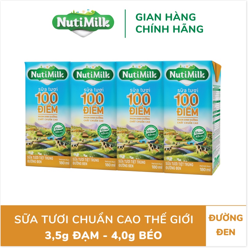 COMBO 8 HỘP SỮA TƯƠI ĐƯỜNG ĐEN TIỆT TRÙNG 100 ĐIỂM NUTIMILK 180ML + 1 BỊCH TRÂN CHÂU ĐƯỜNG ĐEN 300G NT02CRN- THƯƠNG HIỆU