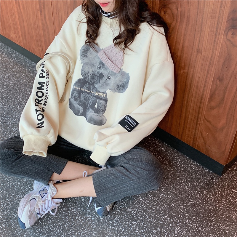 Áo sweater tay dài in họa tiết thời trang retro Hàn Quốc