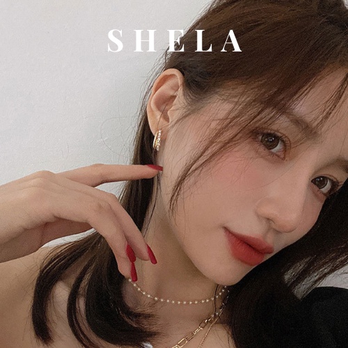 Khuyên tai đính ngọc xen lẫn đá KT13 Shela.accessories bông tai chuôi bạc an toàn dành cho nữ phong cách hàn quốc
