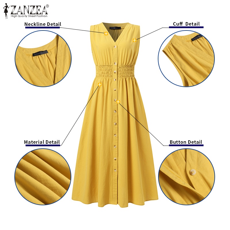 Đầm maxi ZANZEA không tay cổ chữ V thời trang dành cho nữ