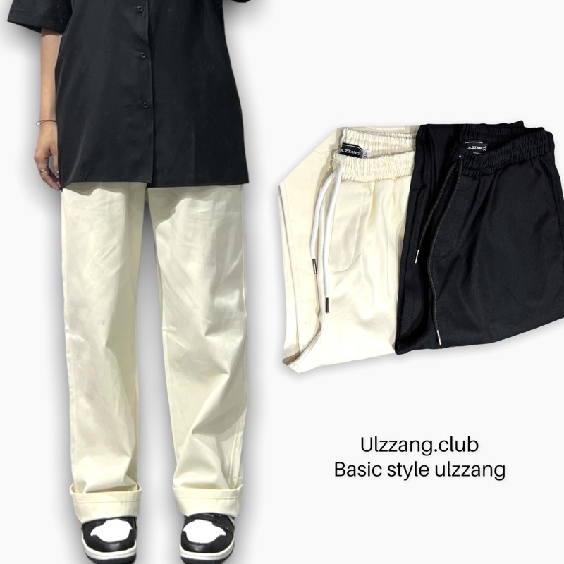 Quần kaki ống rộng dáng suông - kiểu quần trơn kaki basic Ulzzang