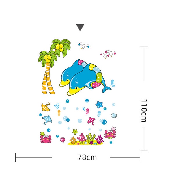 Decal trang trí tường - Cá heo xanh và những người bạn dưới đại dương