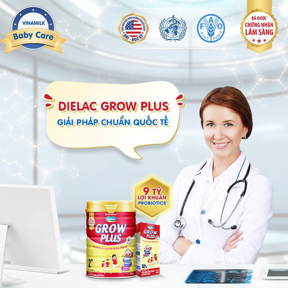Sữa bột vinamilk dielac grow plus đỏ 1+/2+ 850g