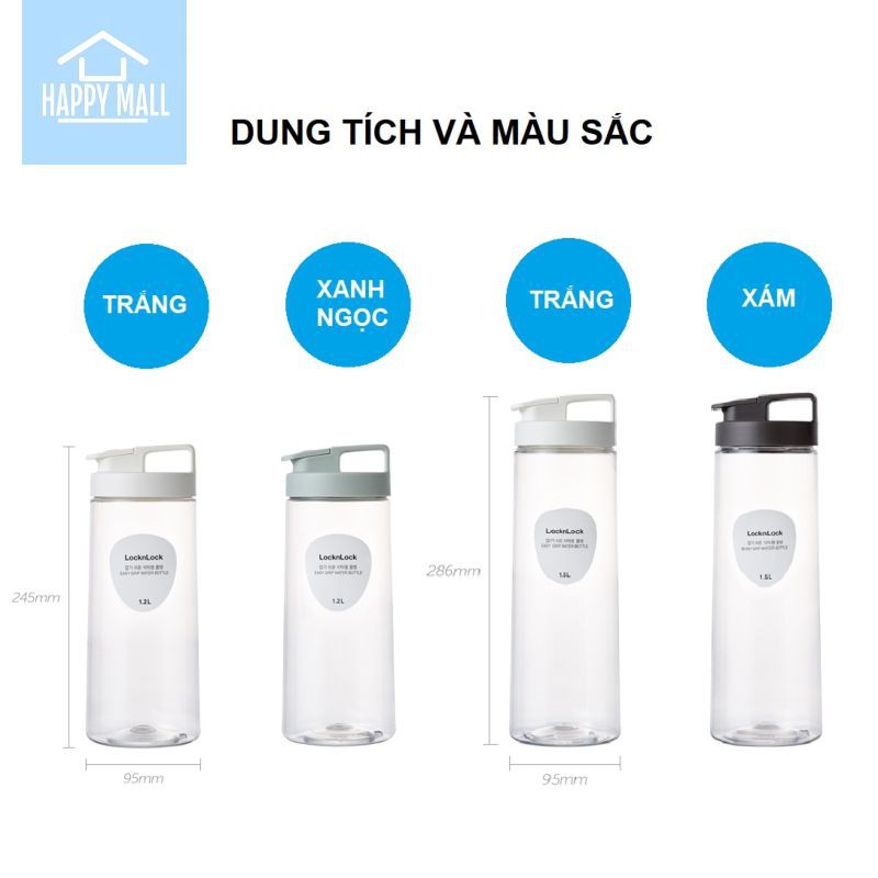 Bình đựng nước Lock&amp;Lock Easy Grip dung tích 1.2L HAP813. dung tích 1.5L [HAP814]