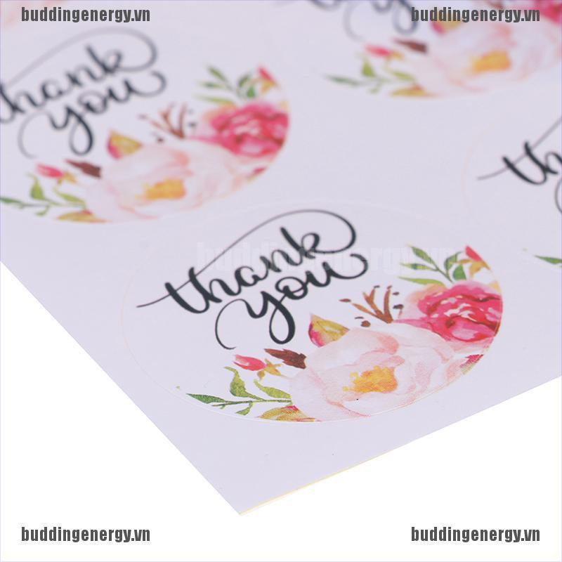 Bộ 120 Miếng Dán Giấy kraft In Chữ Thank You Và Hoa Tròn Dùng Trang Trí