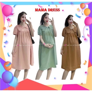Đầm bầu váy bầu MAMADRESS dáng suông chất đũi mềm mát thiết kế cổ sen xinh xắn phù hợp cho mẹ BẦU mặc đi làm đi dạo