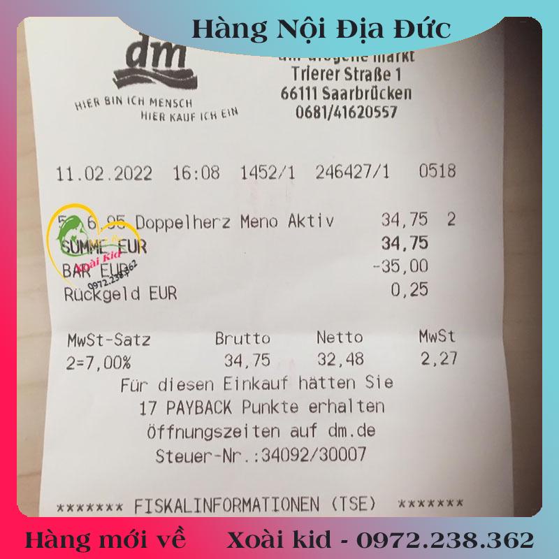 Viên uống cân bằng nội tiết tố nữ Doppelherz Aktiv-Meno -Nội địa Đức Đủ Bill