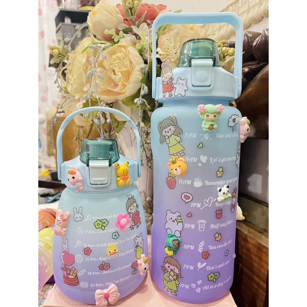 combo bình nước 2000ml và bình nước 1200ml  tặng kèm 1 bộ sticker 3D 5hình và 2 hình dán chống nước