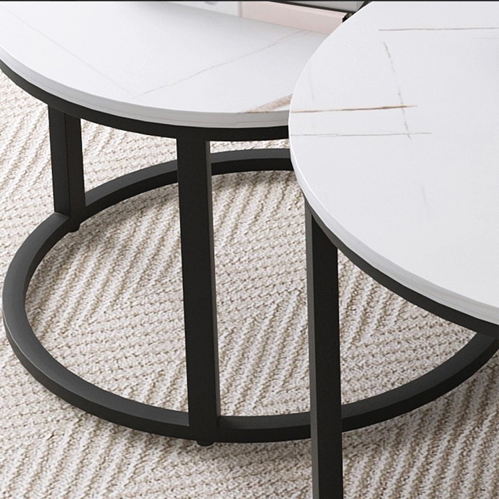 Bàn trà sofa FUNHOUSE phòng khách mặt đá cẩm thạch chân hình C cao cấp