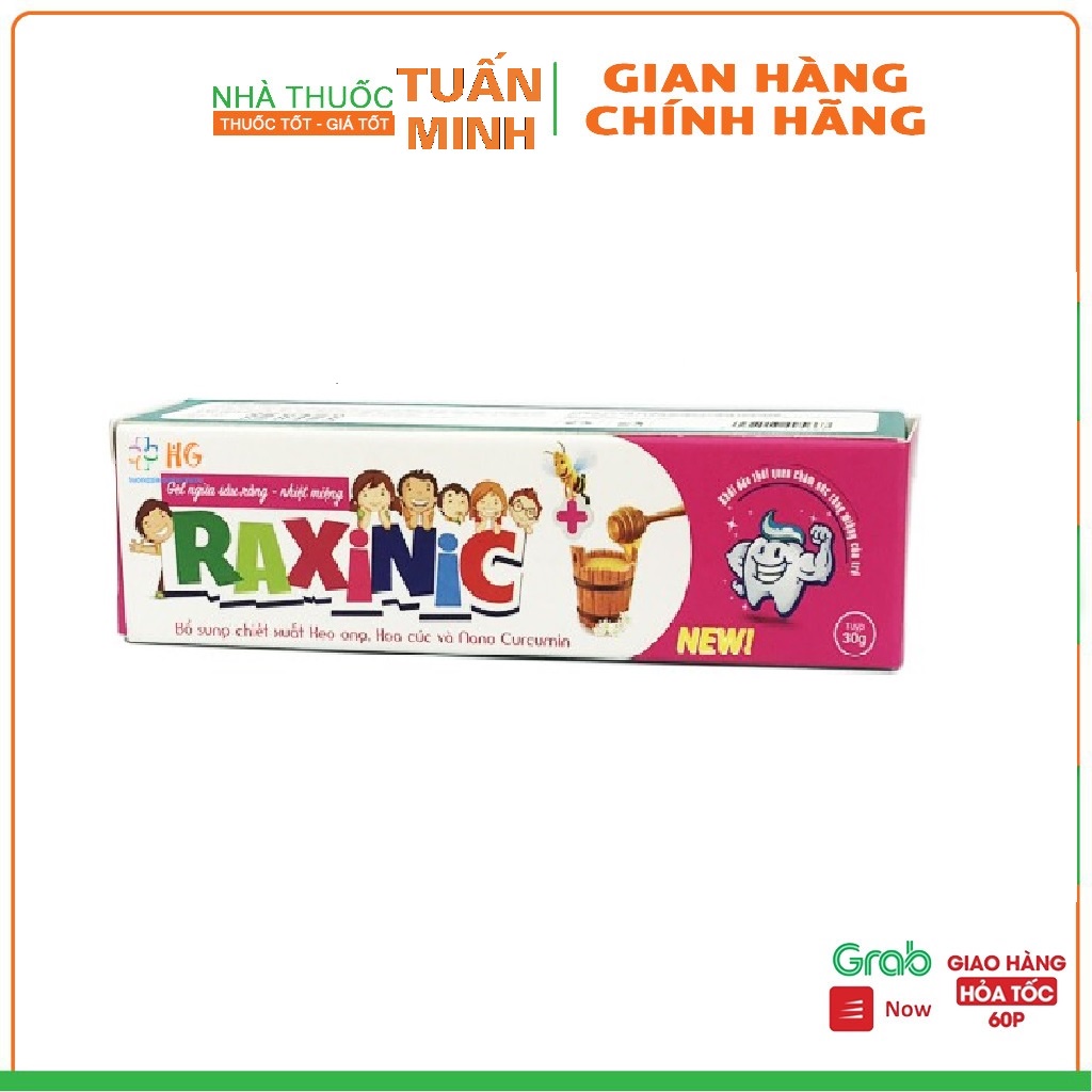 Raxinic  Gel ngừa sâu răng nhiệt miệng Giúp răng chắc khỏe phòng chống đen răng mủn răng (Tub 30g)