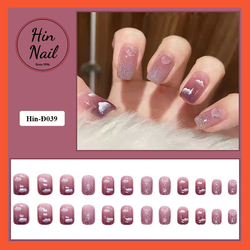 móng tay giả đính đá Hin Nail tông màu hồng nữ tính