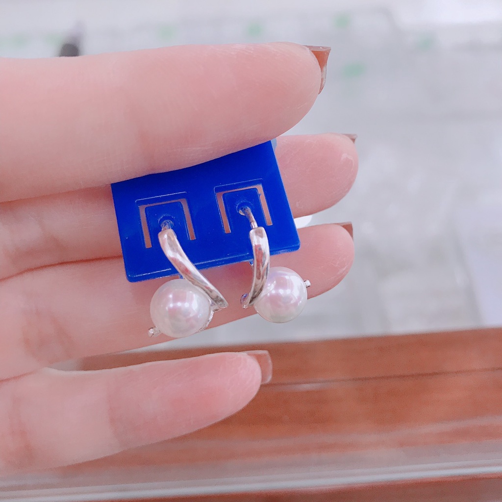 Khuyên tai bạc Van Jewelry V10729 Khuyên quẩy treo ngọc trắng xinh