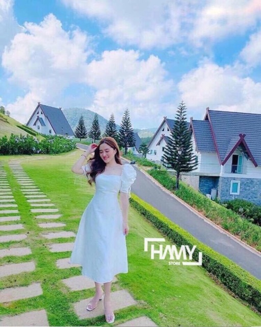 Váy Đầm Đũi Dữ tiệc dạo phố tay phồng rút dây | BigBuy360 - bigbuy360.vn