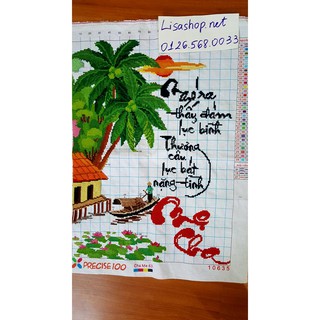Tranh thêu CHA MẸ đã thêu 60x45cm
