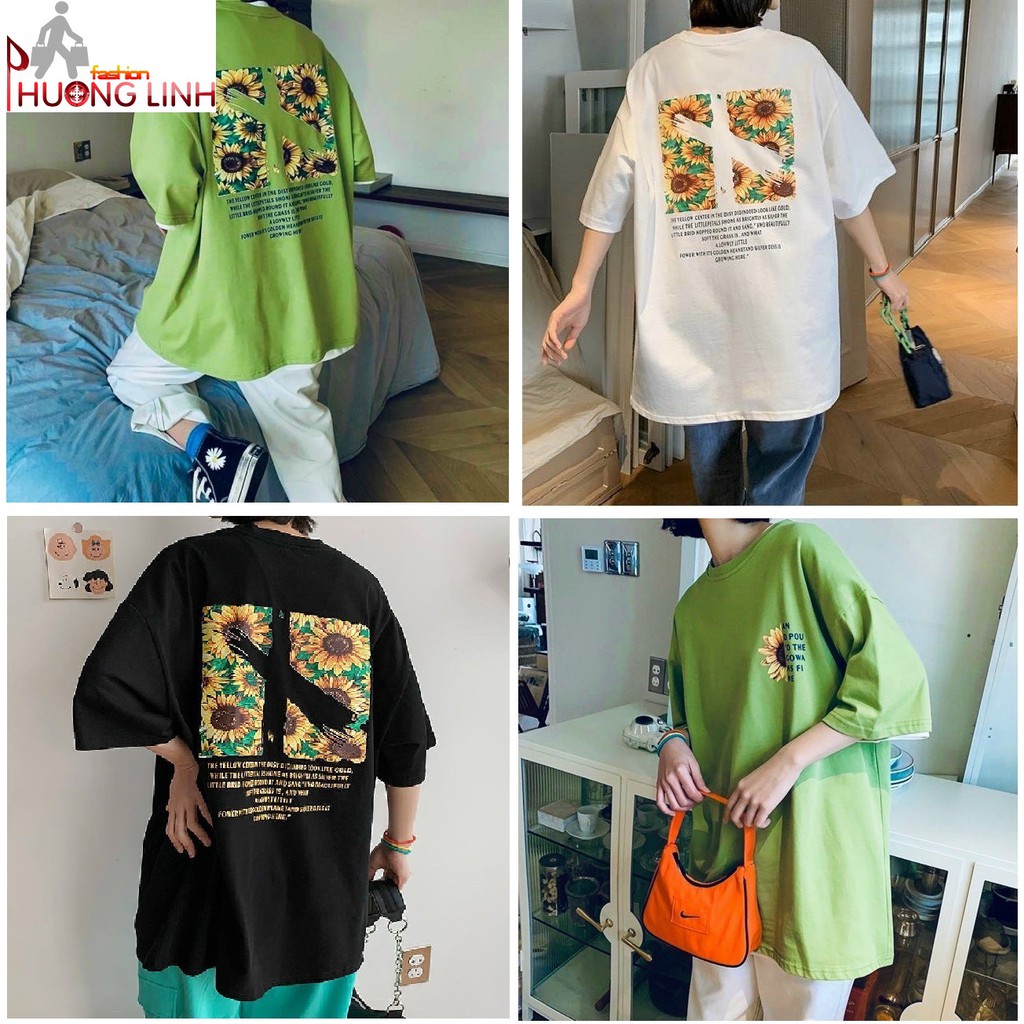 Áo thun unisex form rộng tay lỡ cánh đồng hoa hướng dương - Thời Trang Phương Ling