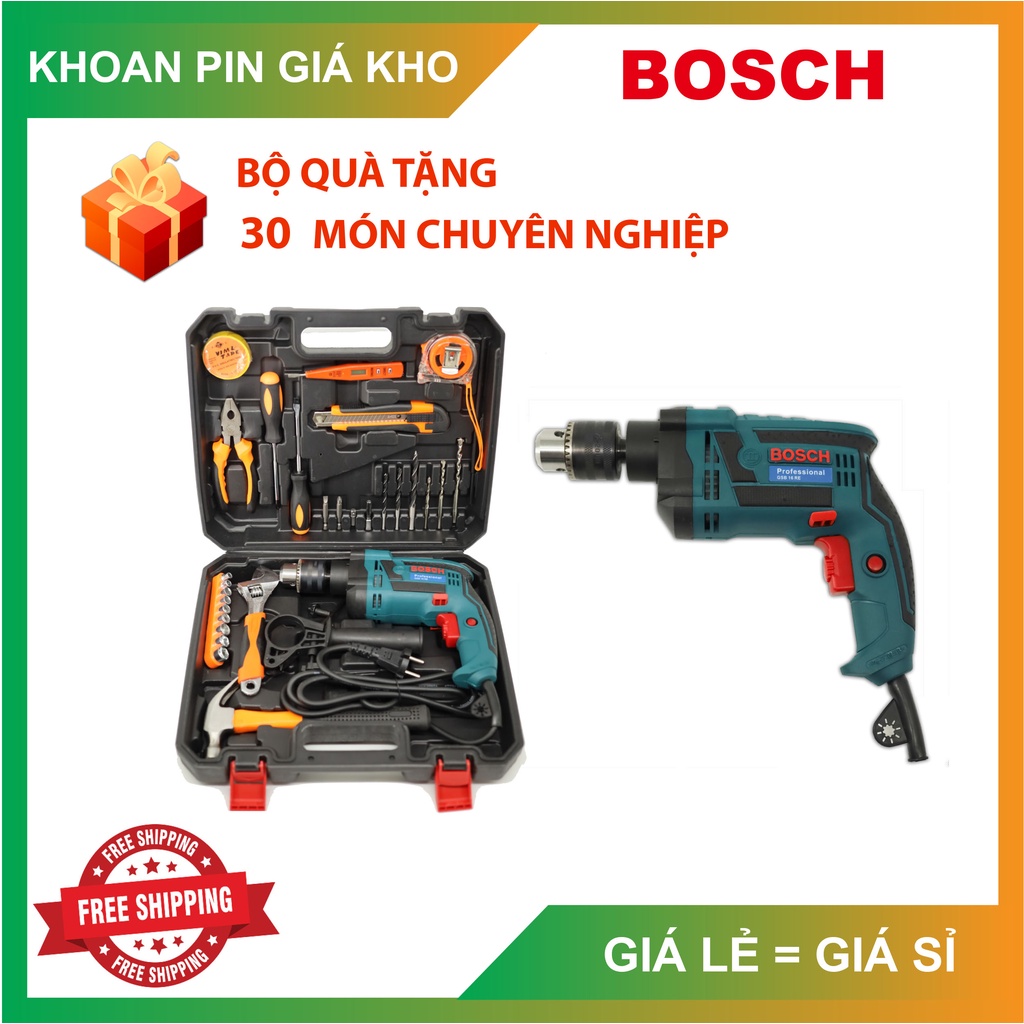 Bộ Vali Máy Khoan Bosh 16RE FULL Đồ nghề Mới, khoan tường, sắt, gỗ, bắt vít, bắn tôn...