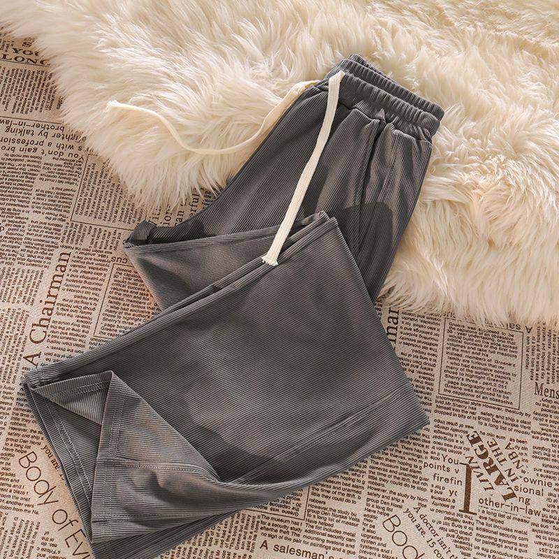 Áo Tay Ngắn Dây Rút In Hình Mỹ Mùa Thu Cho Nữ + Quần Ống Rộng Thường Ngày Và Quần 2 Chiếc