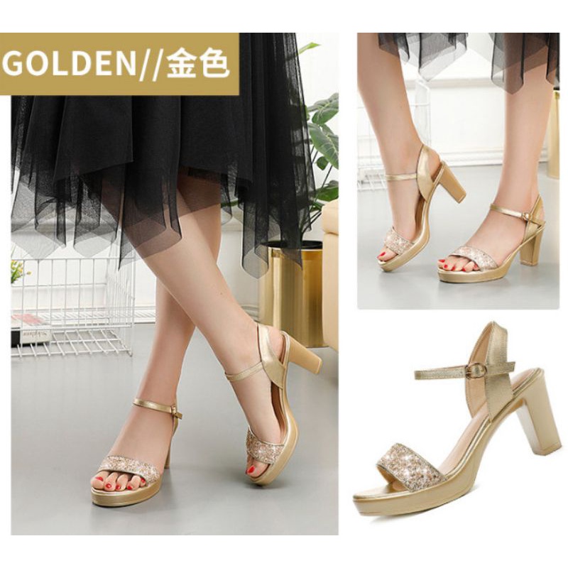 giày sandan gót vuông ánh kim GPSHOP