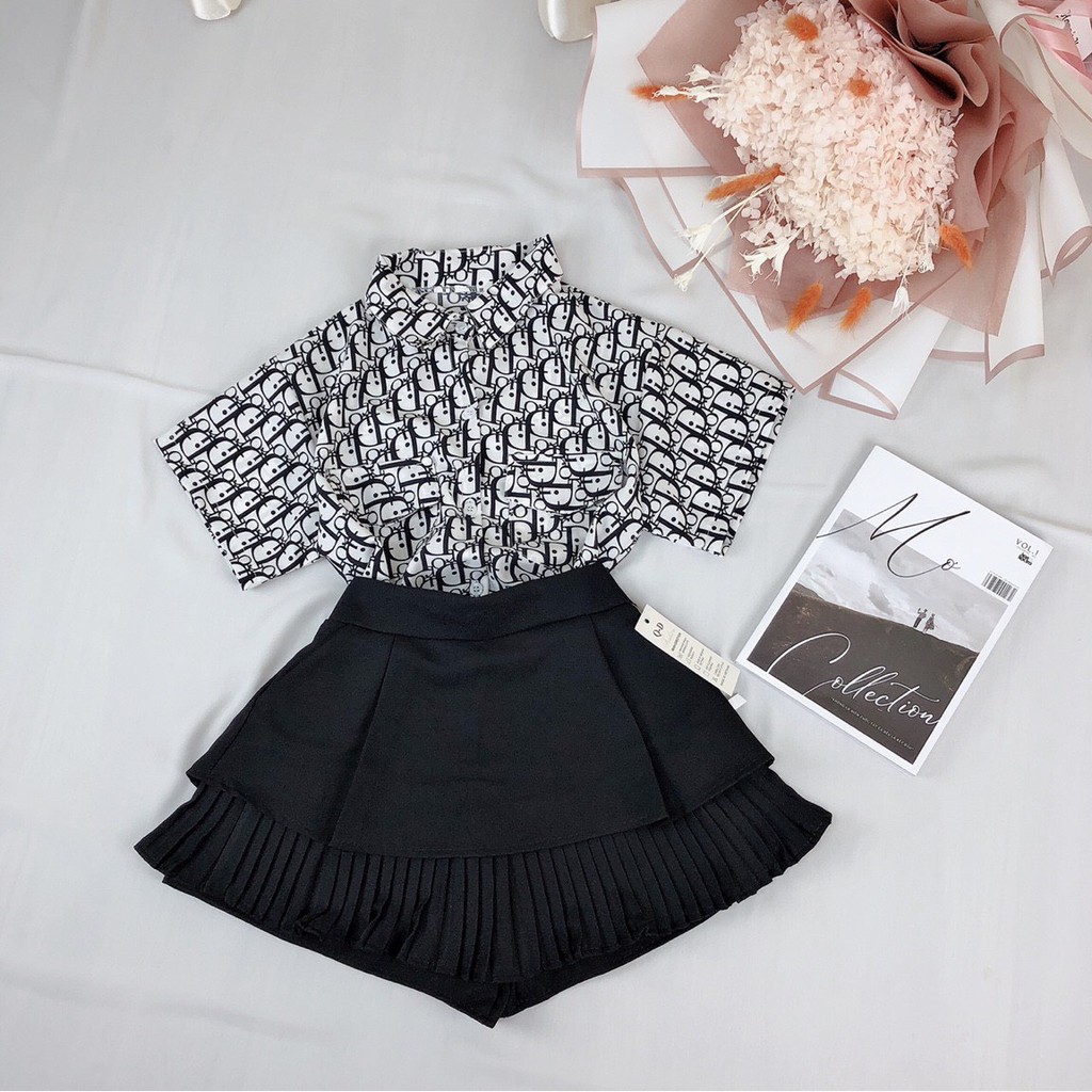 áo sơ mi in chữ họa tiết di siêu hot xinh xinh ảnh thật
