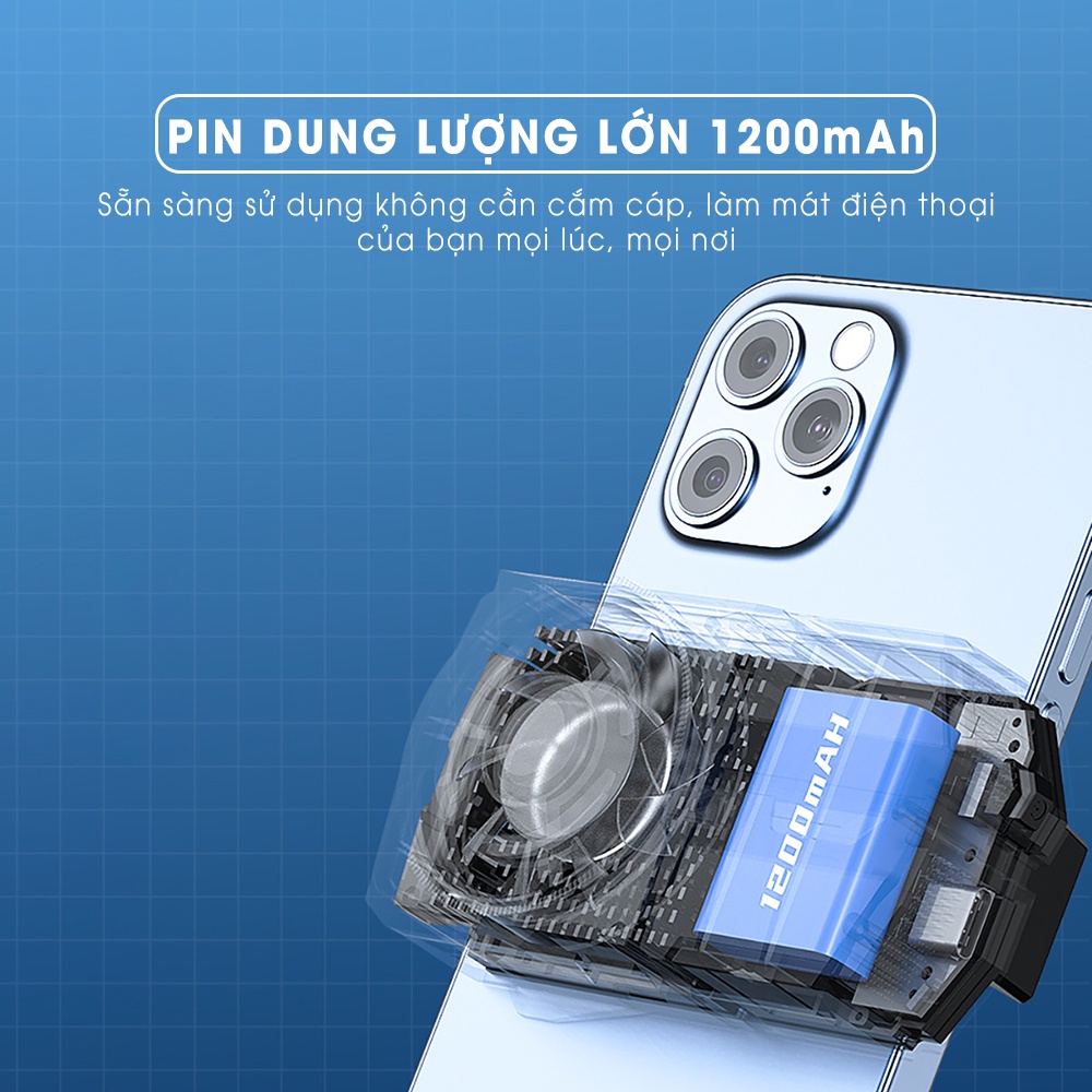 Quạt tản nhiệt điện thoại sò lạnh pin không dây MEMO DLA5 pin 1200mAh nhỏ gọn làm mát nhanh chống ồn LED gaming