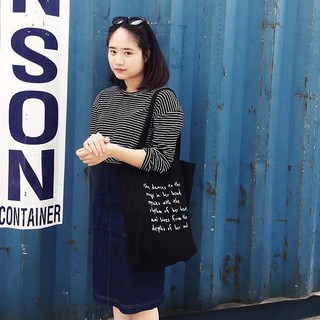 Túi Tote - She trắng/đen