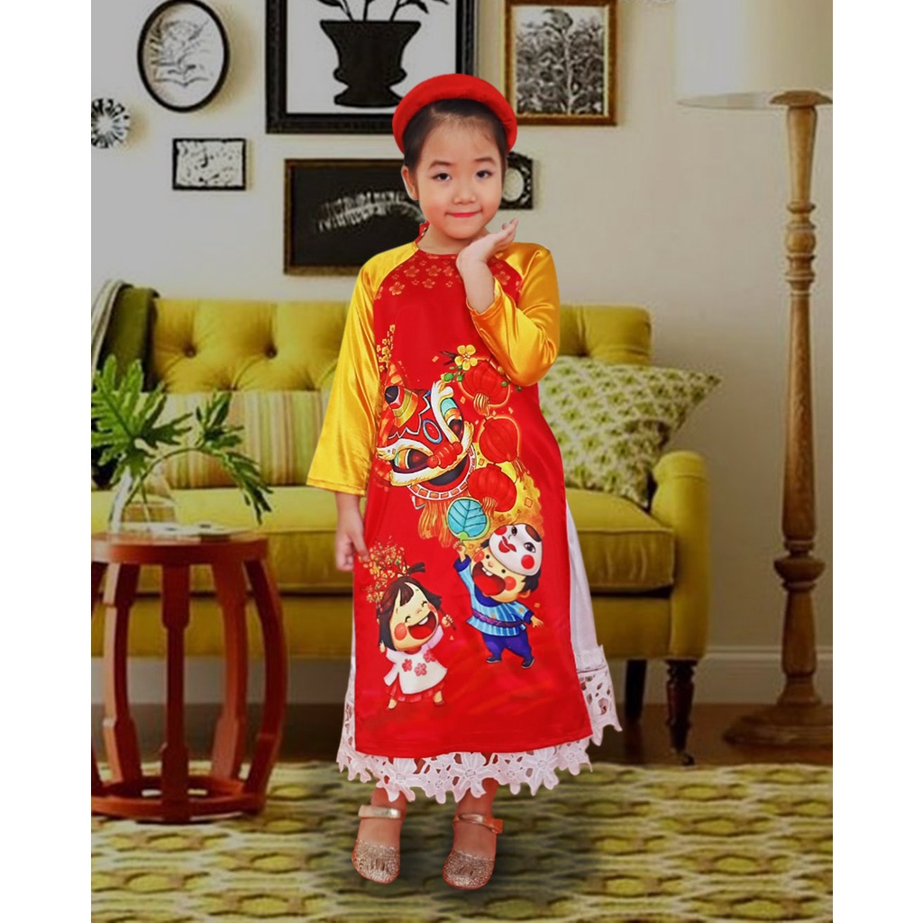 Áo dài Tết bé gái size 4 đến 11 tuổi