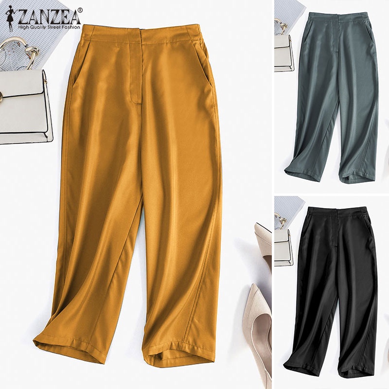 Quần ống rộng Zanzea lưng cao có túi thời trang cá tính cho nữ