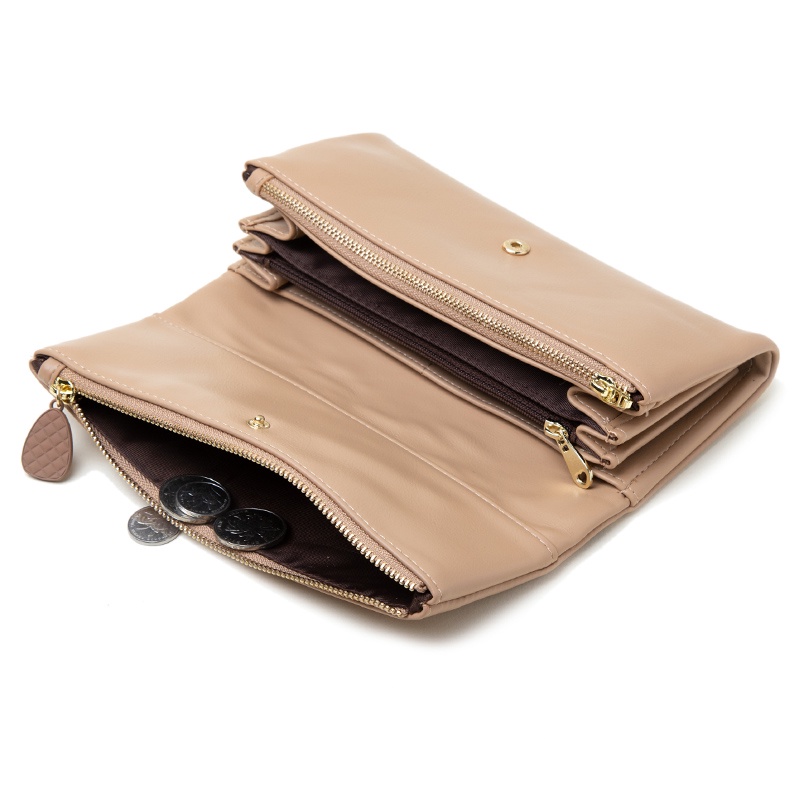Ví Da PU Dáng Dài Phối Khoá Kéo Tiện Dụng Cho Nữ