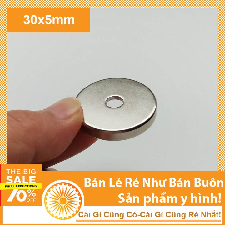 Nam Châm Đất Hiếm 30x5 lỗ 5mm Siêu Hút Giữ Bi