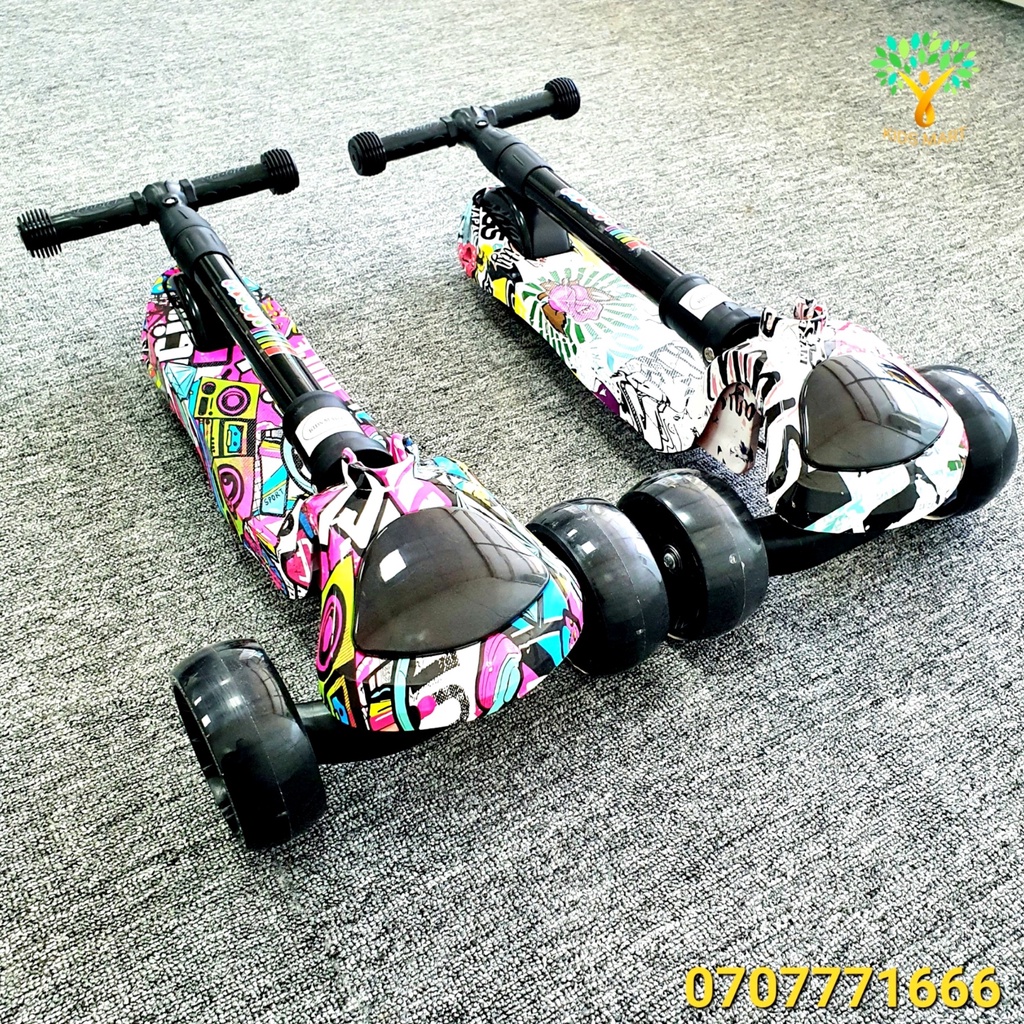 Xe trượt scooter, xe scooter cho bé, Mẫu mới tích hợp đèn 3D siêu sáng HB 602 [ bảo hành 12 Tháng]