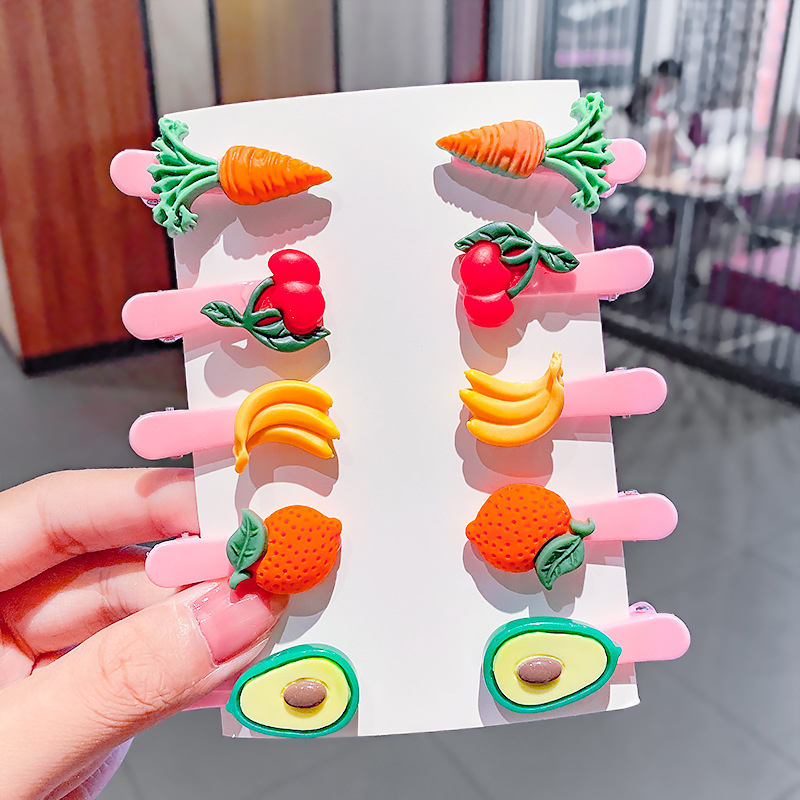 Set kẹp tóc nhựa họa tiết trái cây nhiều màu sắc cho bé Jp2