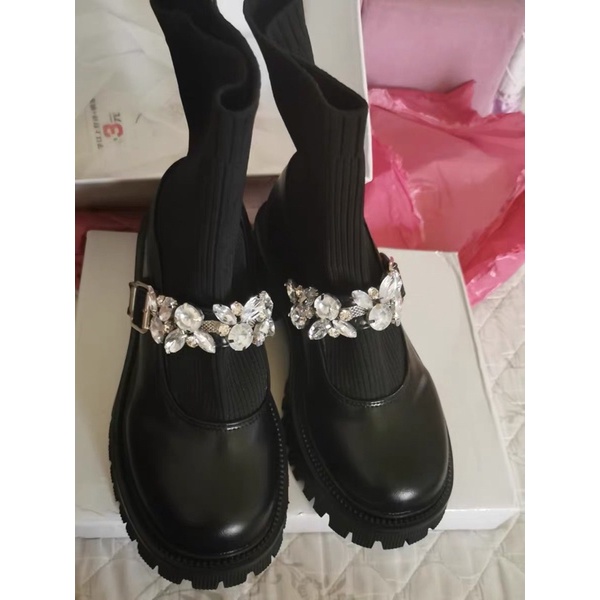 N21Giày búp bê OXFORD lolita ulzzang mũi tròn độn đế  đính đá da trơn bóng nhẹ kèm tất cao siu xinh CÓ ẢNH THẬT