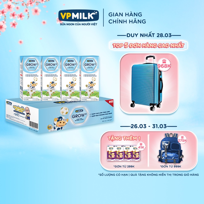 Mã BMLTA50 giảm 10% đơn 150K Sữa Tiệt Trùng VPMilk Grow+ Hộp 180ml Thùng