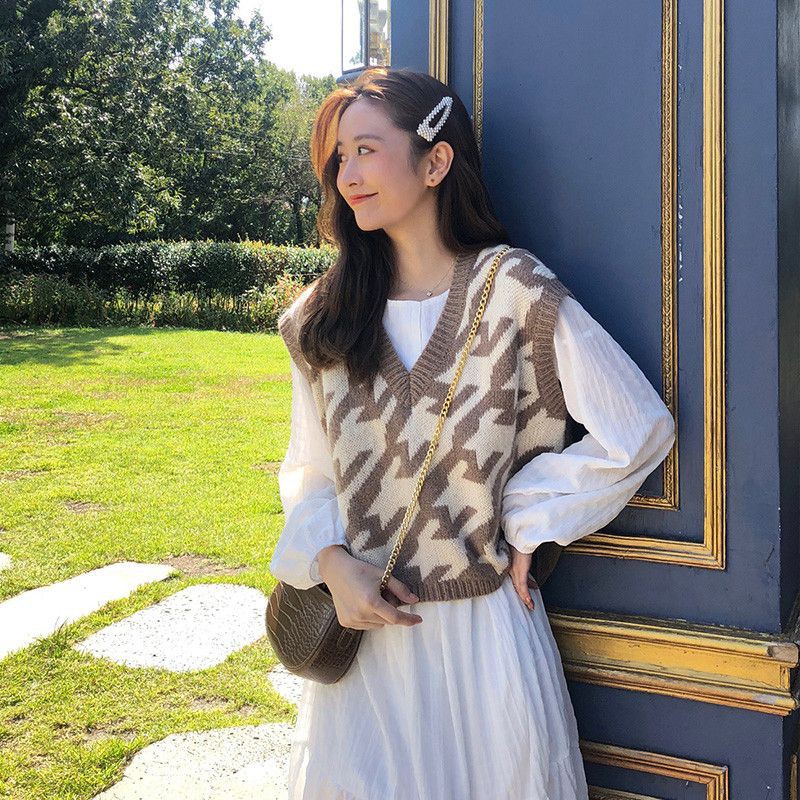 Áo Dệt Kim Không Tay Cổ Chữ V Dáng Rộng Phong Cách Hàn Quốc Dành Cho Nữ | BigBuy360 - bigbuy360.vn