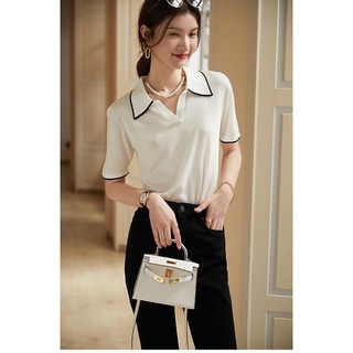 Áo Len nữ chất len cừu polo cổ viền form suông rộng A716